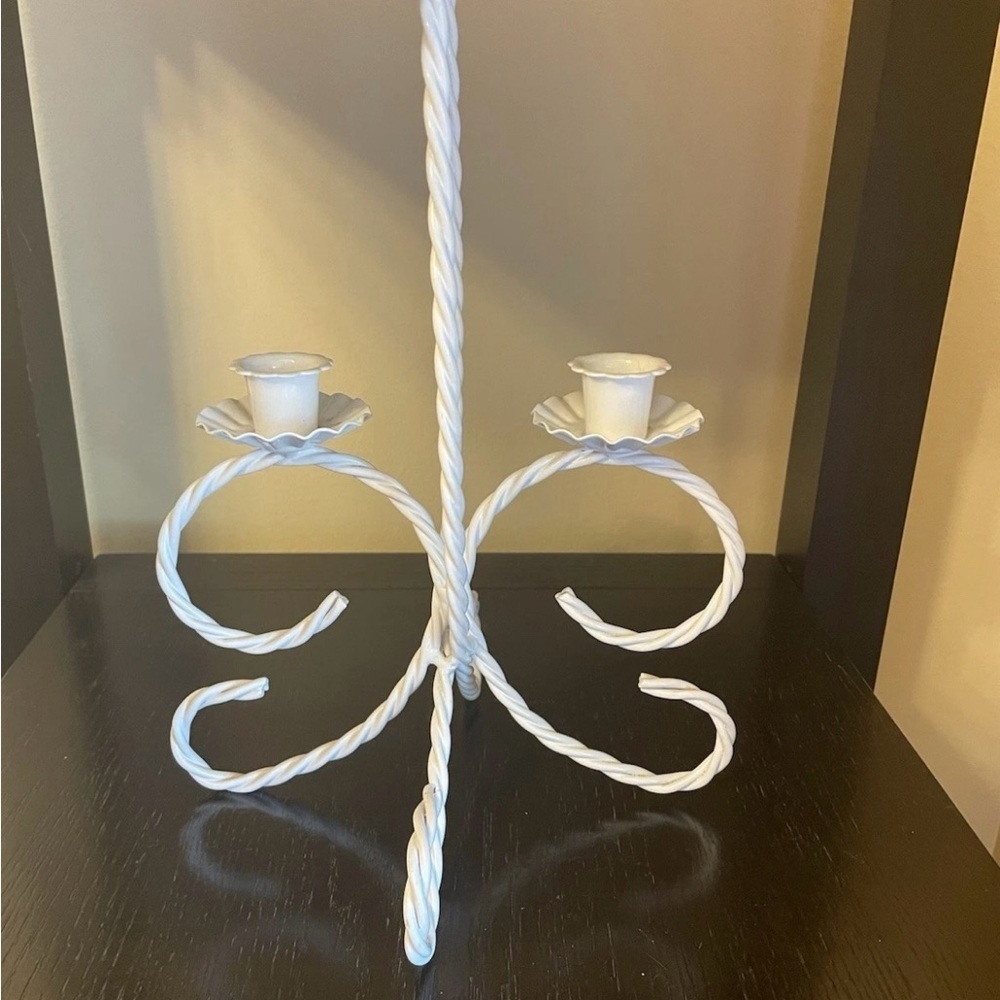 Vintage White Twisted Metal Candle Holder - Picture 2 of 2